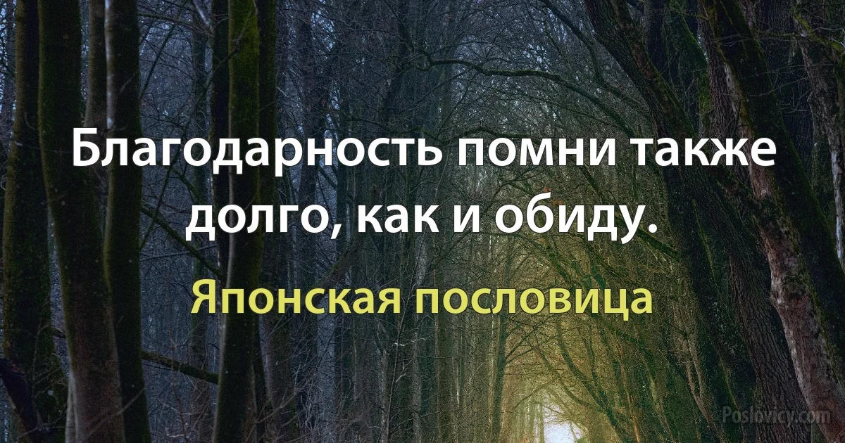 Благодарность помни также долго, как и обиду. (Японская пословица)