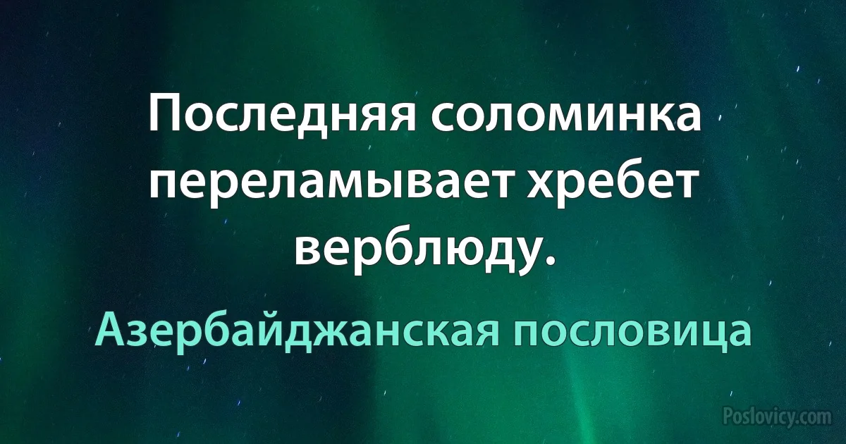 Последняя соломинка переламывает хребет верблюду. (Азербайджанская пословица)