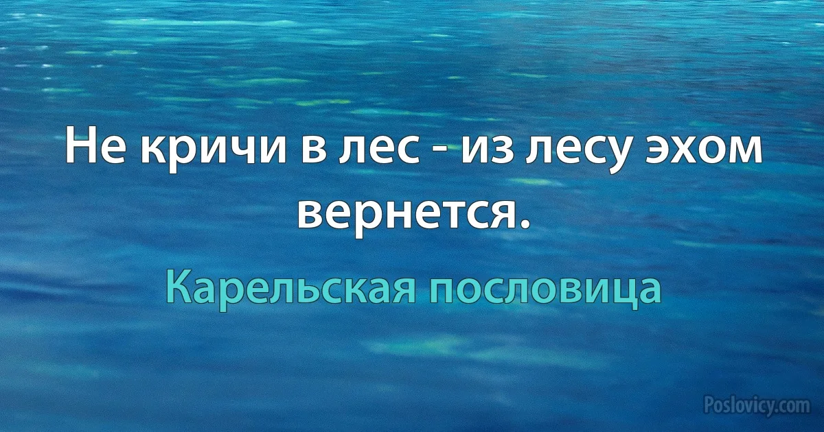 Не кричи в лес - из лесу эхом вернется. (Карельская пословица)