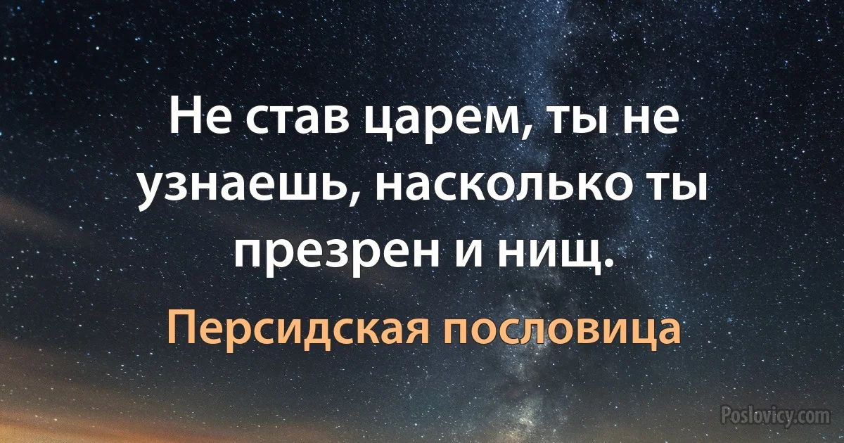 Не став царем, ты не узнаешь, насколько ты презрен и нищ. (Персидская пословица)