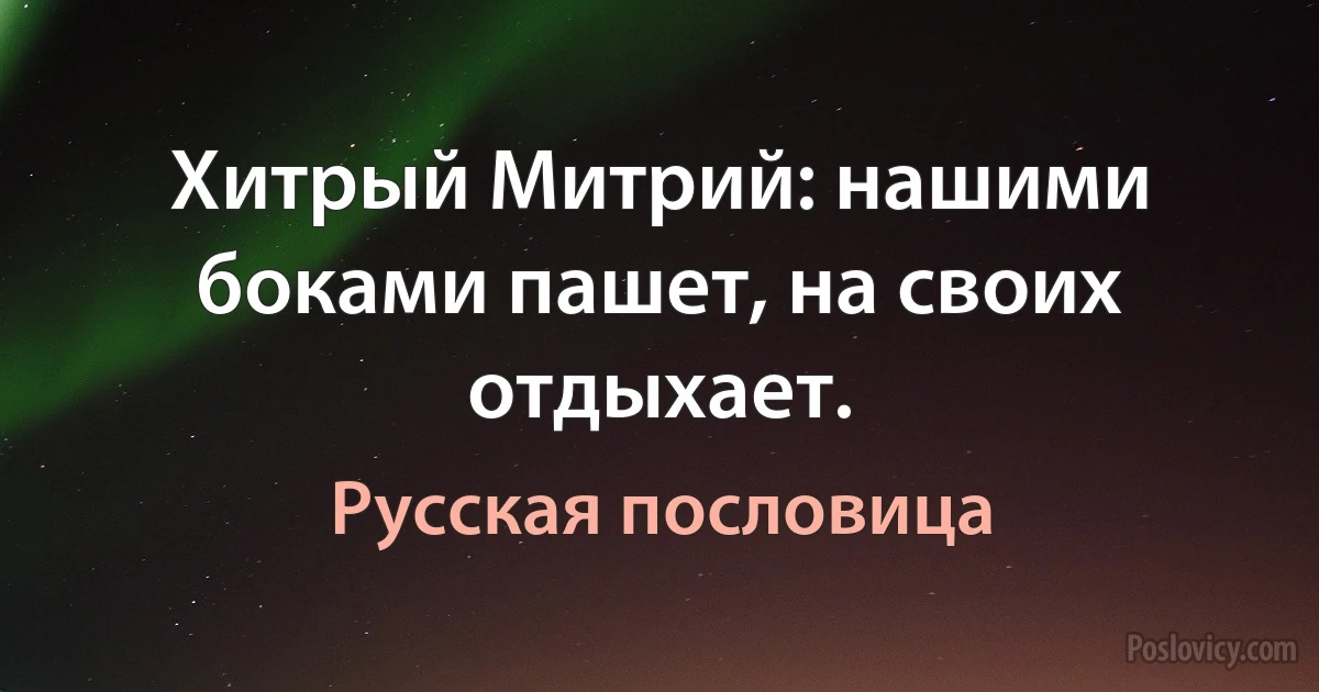 Хитрый Митрий: нашими боками пашет, на своих отдыхает. (Русская пословица)