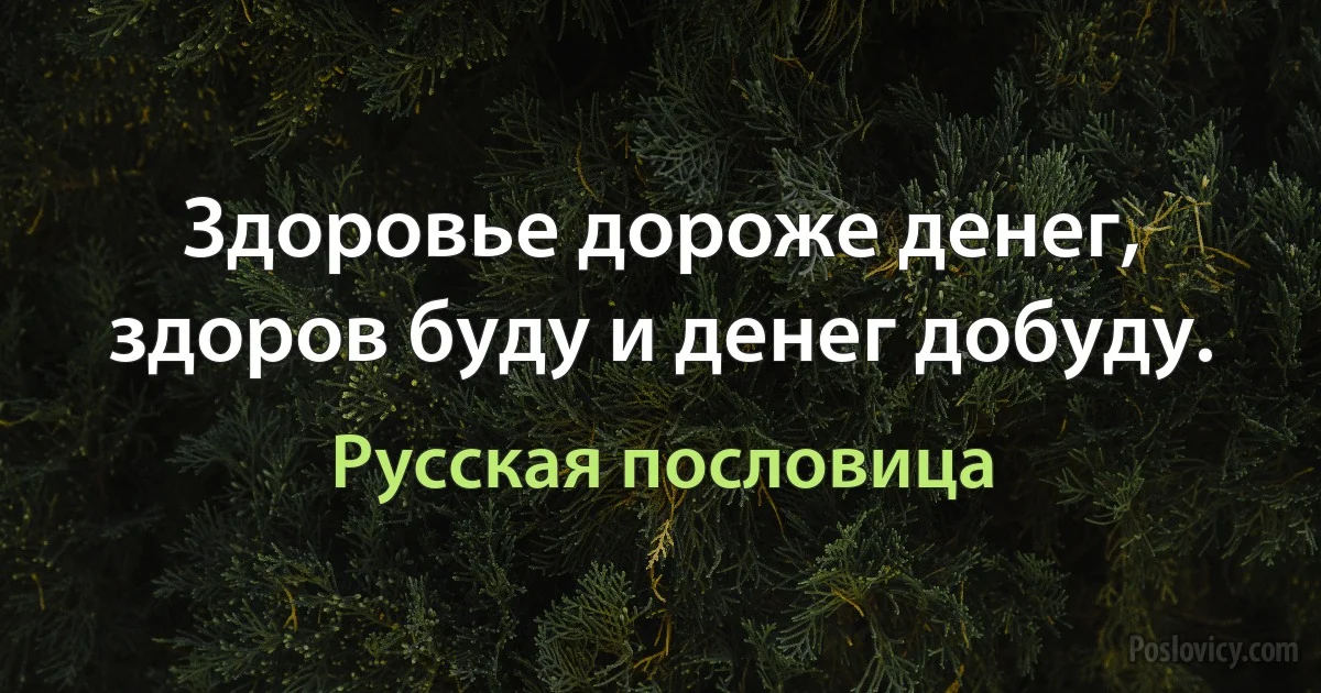 Здоровье дороже денег, здоров буду и денег добуду. (Русская пословица)