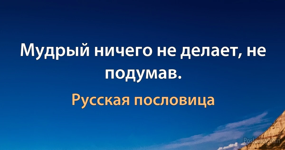 Мудрый ничего не делает, не подумав. (Русская пословица)