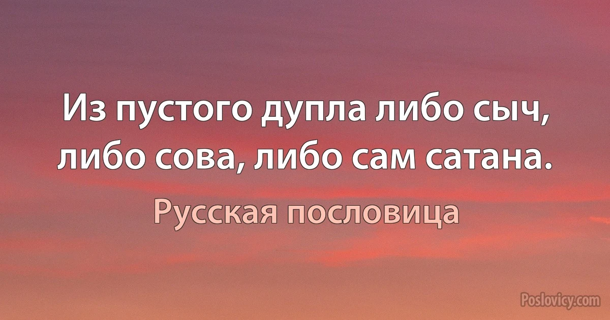 Из пустого дупла либо сыч, либо сова, либо сам сатана. (Русская пословица)