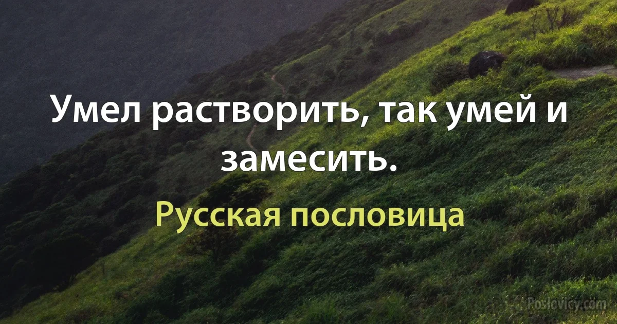 Умел растворить, так умей и замесить. (Русская пословица)