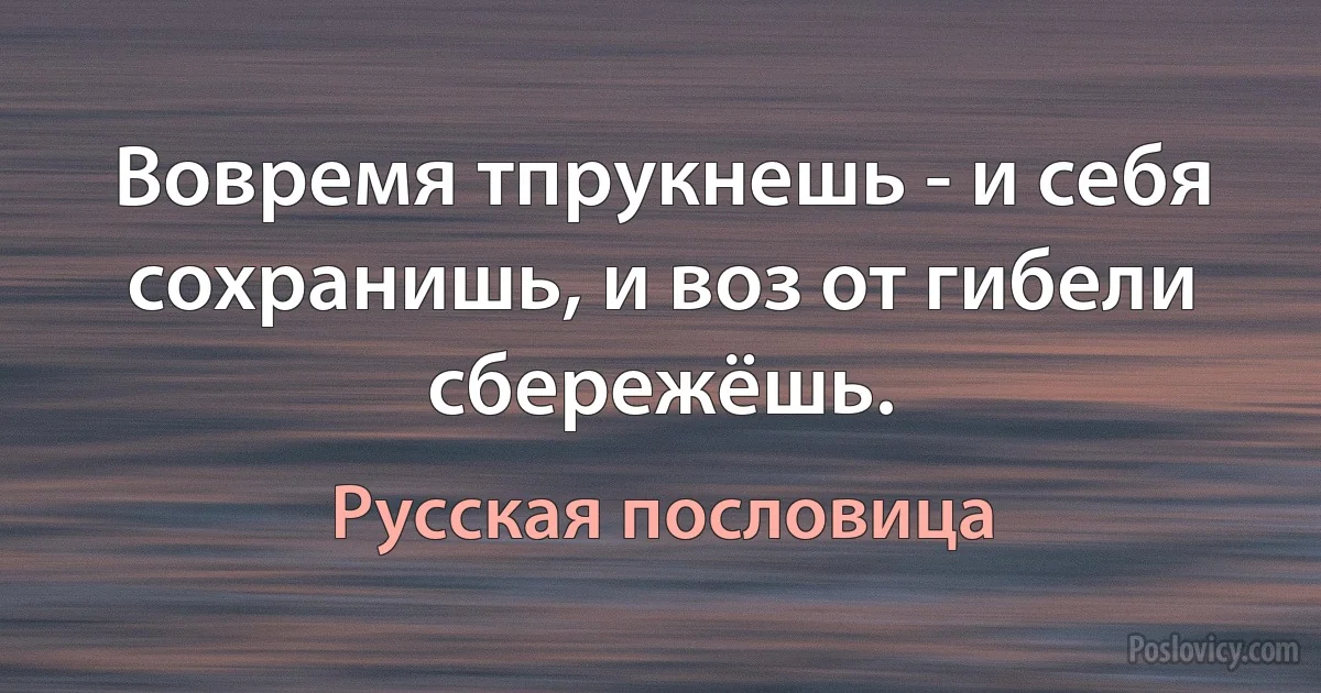 Вовремя тпрукнешь - и себя сохранишь, и воз от гибели сбережёшь. (Русская пословица)