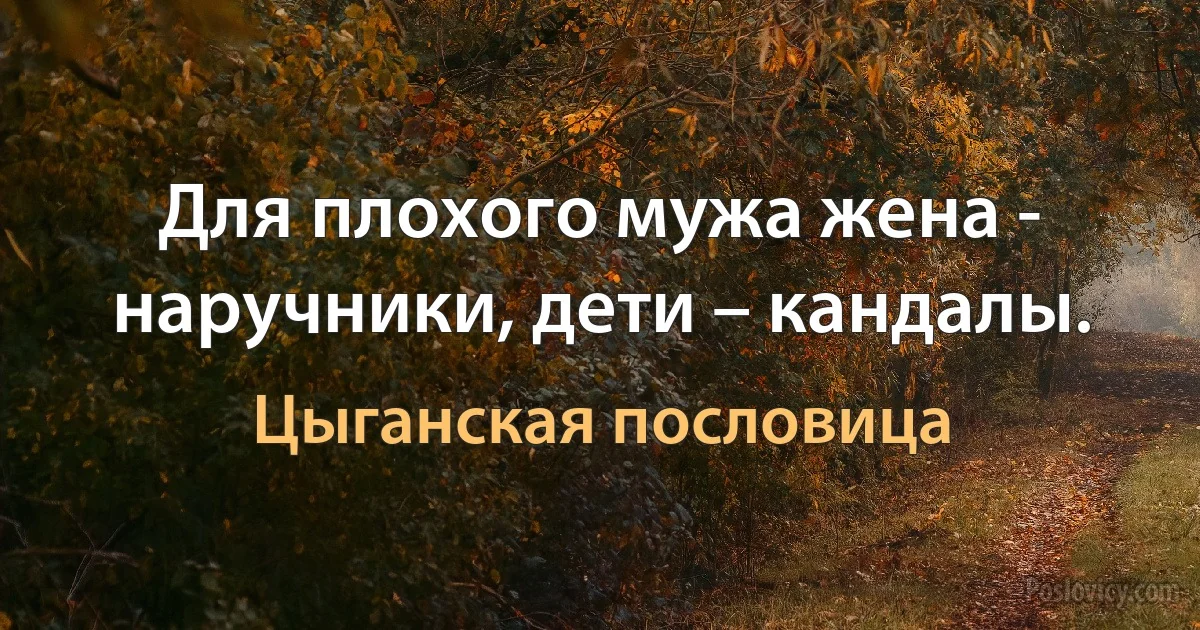 Для плохого мужа жена - наручники, дети – кандалы. (Цыганская пословица)