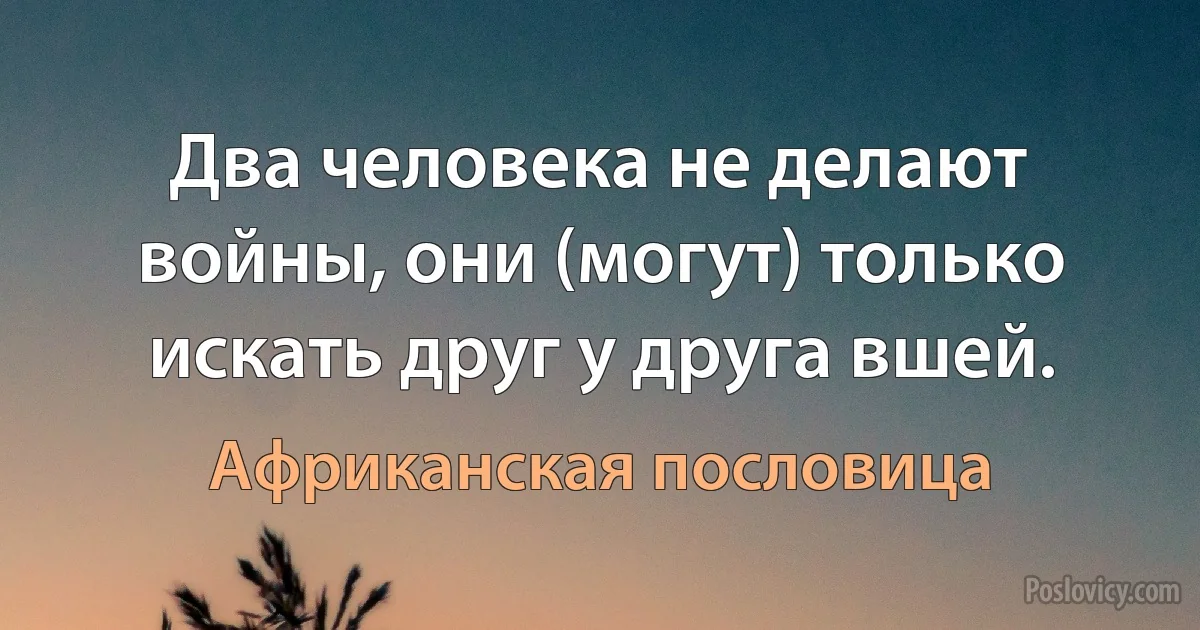 Два человека не делают войны, они (могут) только искать друг у друга вшей. (Африканская пословица)