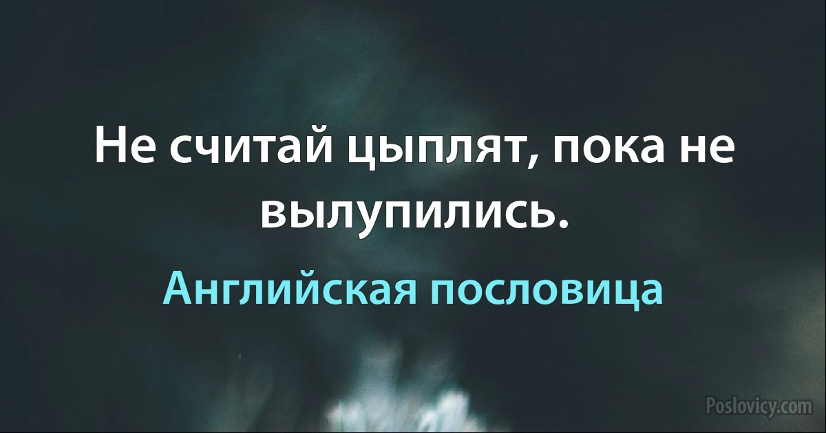 Не считай цыплят, пока не вылупились. (Английская пословица)