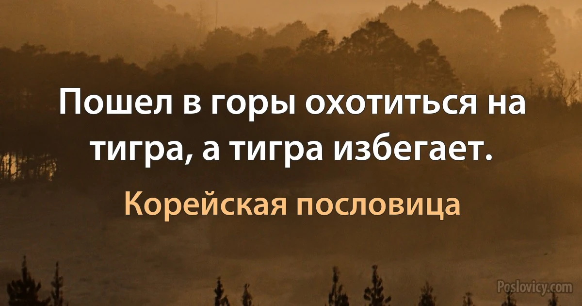 Пошел в горы охотиться на тигра, а тигра избегает. (Корейская пословица)