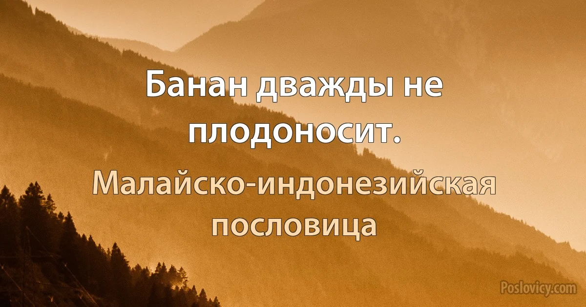 Банан дважды не плодоносит. (Малайско-индонезийская пословица)