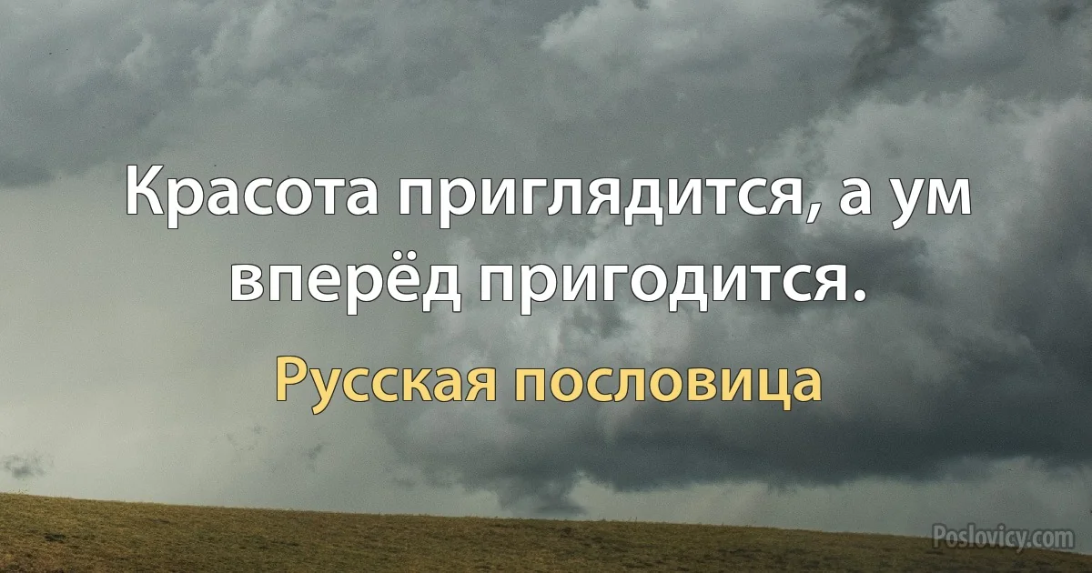 Красота приглядится, а ум вперёд пригодится. (Русская пословица)