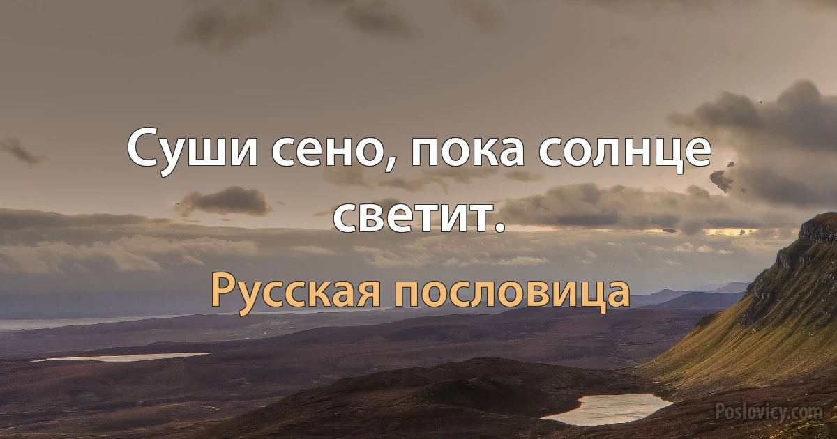 Суши сено, пока солнце светит. (Русская пословица)