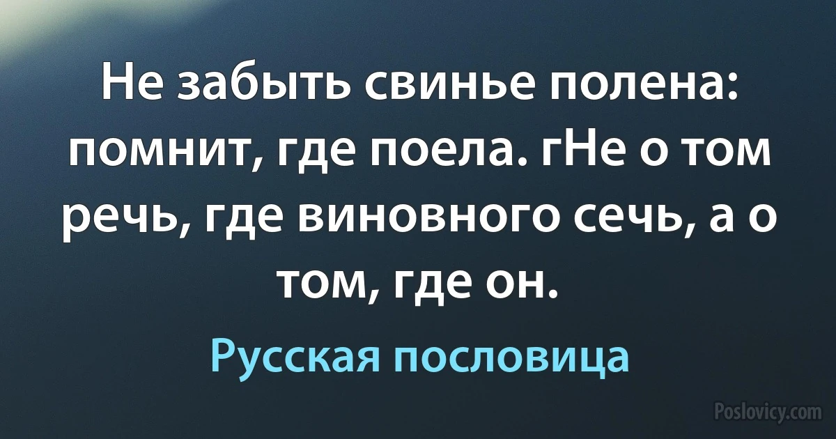 Не забыть свинье полена: помнит, где поела. гНе о том речь, где виновного сечь, а о том, где он. (Русская пословица)