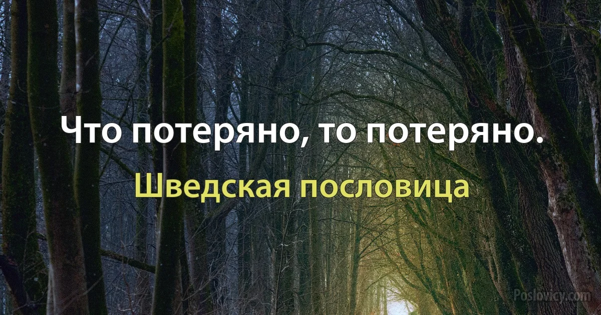 Что потеряно, то потеряно. (Шведская пословица)