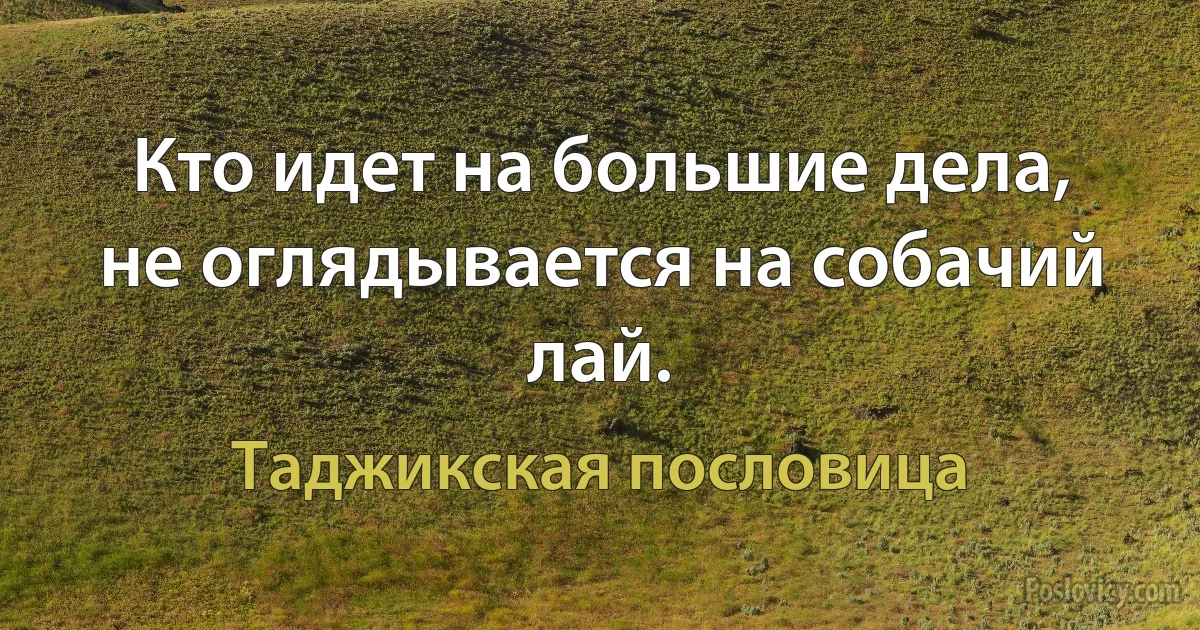 Кто идет на большие дела, не оглядывается на собачий лай. (Таджикская пословица)