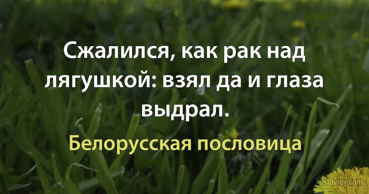 Сжалился, как рак над лягушкой: взял да и глаза выдрал. (Белорусская пословица)