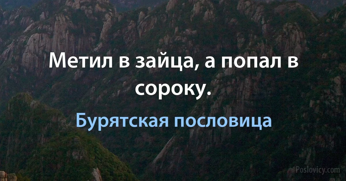 Метил в зайца, а попал в сороку. (Бурятская пословица)