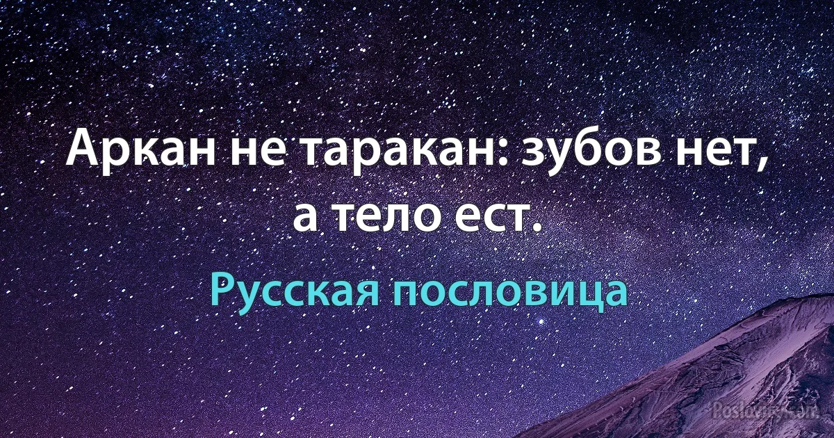 Аркан не таракан: зубов нет, а тело ест. (Русская пословица)