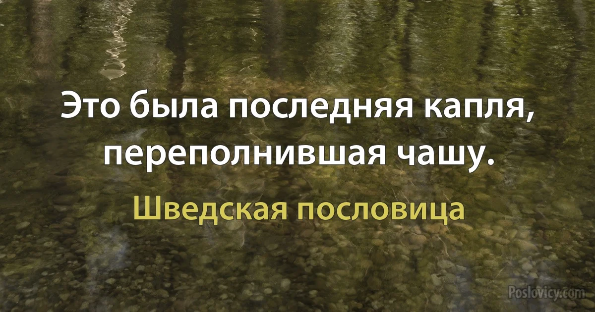 Это была последняя капля, переполнившая чашу. (Шведская пословица)