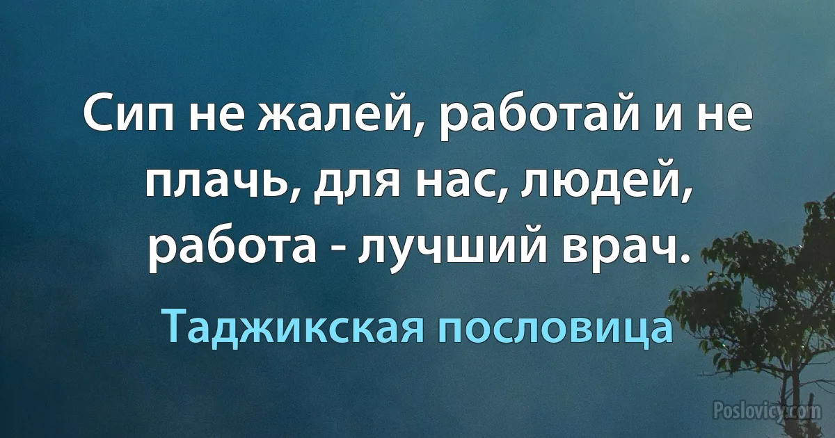 Сип не жалей, работай и не плачь, для нас, людей, работа - лучший врач. (Таджикская пословица)