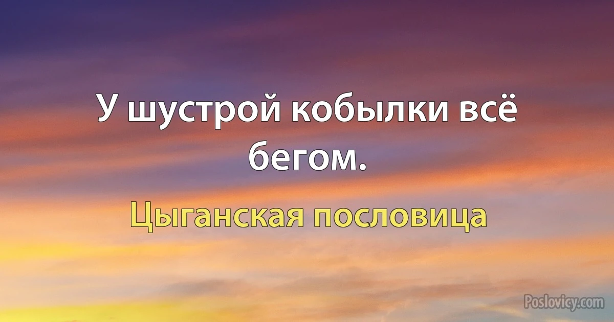 У шустрой кобылки всё бегом. (Цыганская пословица)