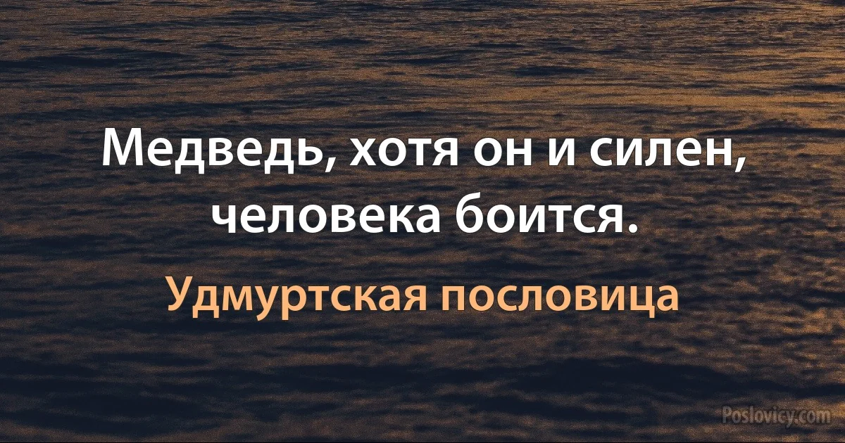 Медведь, хотя он и силен, человека боится. (Удмуртская пословица)