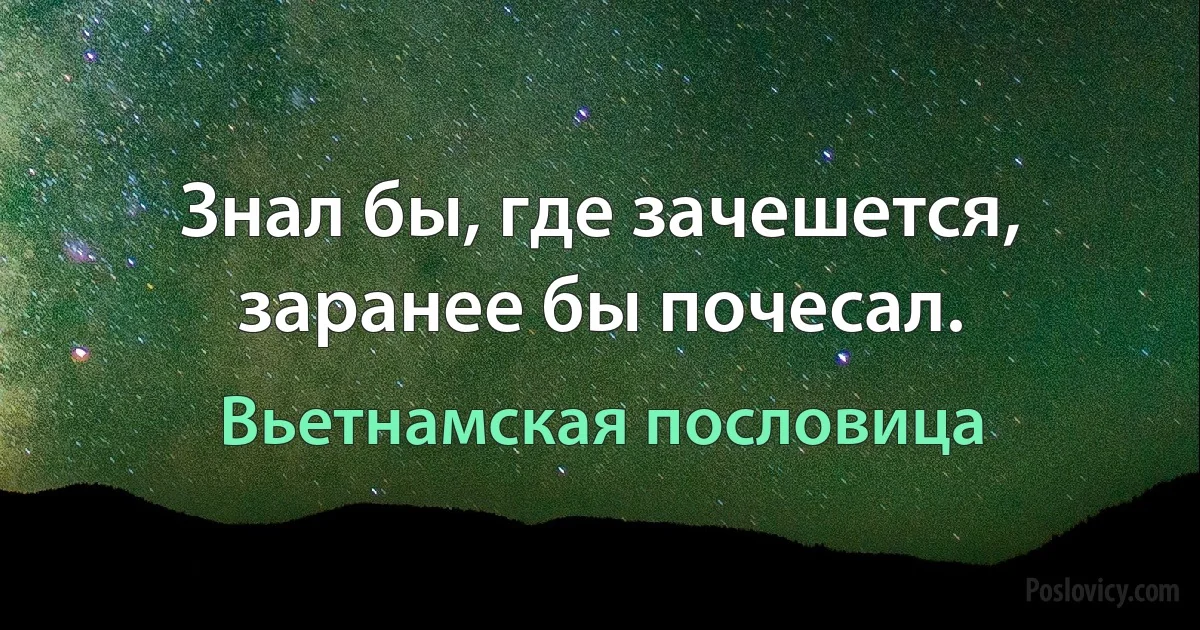 Знал бы, где зачешется, заранее бы почесал. (Вьетнамская пословица)