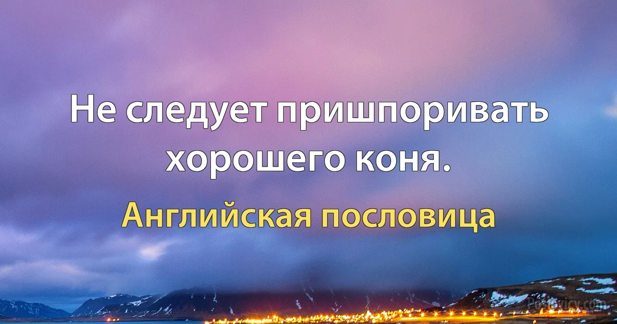 Не следует пришпоривать хорошего коня. (Английская пословица)