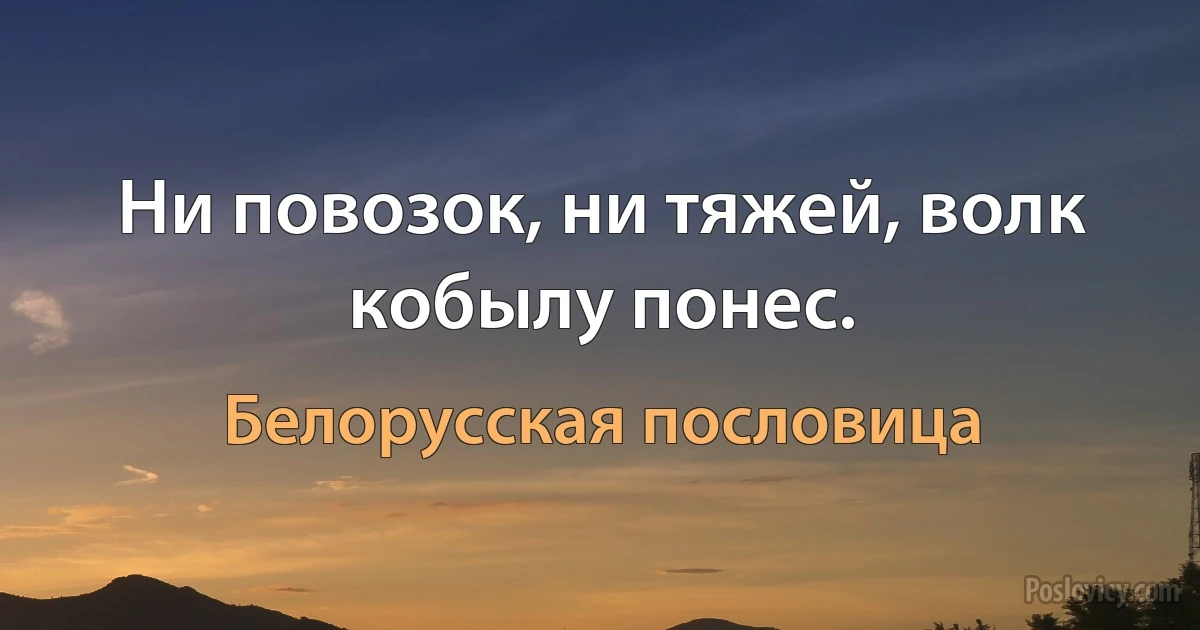 Ни повозок, ни тяжей, волк кобылу понес. (Белорусская пословица)