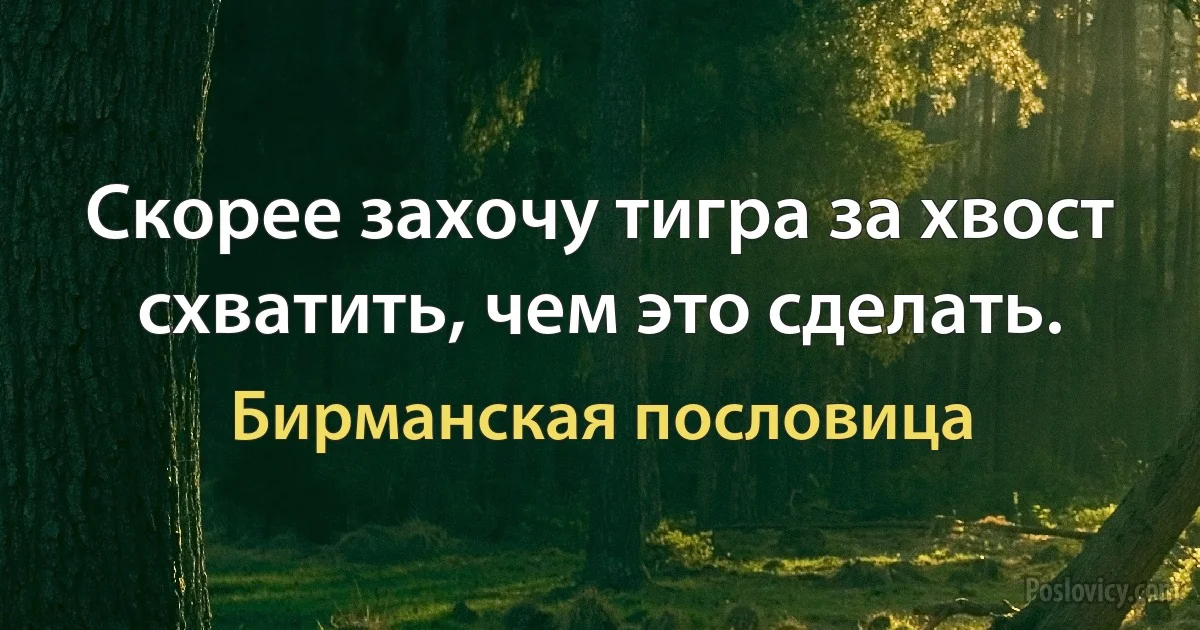 Скорее захочу тигра за хвост схватить, чем это сделать. (Бирманская пословица)