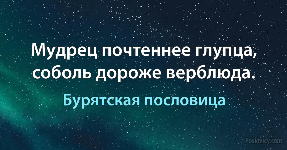 Мудрец почтеннее глупца, соболь дороже верблюда. (Бурятская пословица)