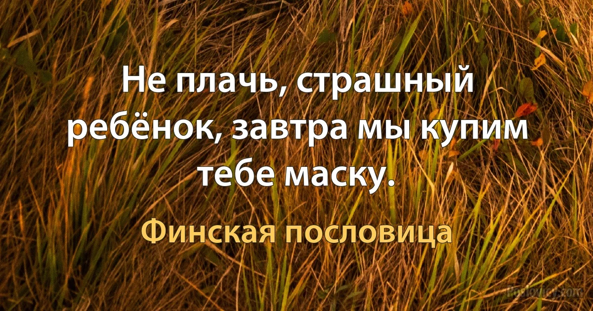 Не плачь, страшный ребёнок, завтра мы купим тебе маску. (Финская пословица)