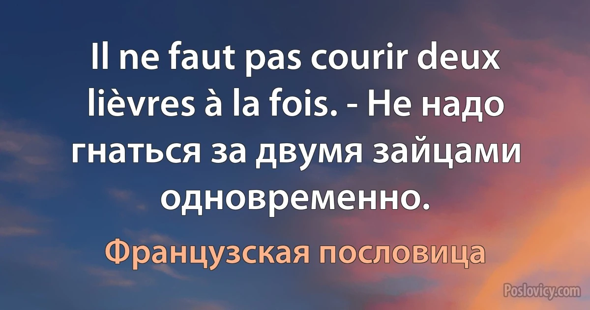 Il ne faut pas courir deux lièvres à la fois. - Не надо гнаться за двумя зайцами одновременно. (Французская пословица)