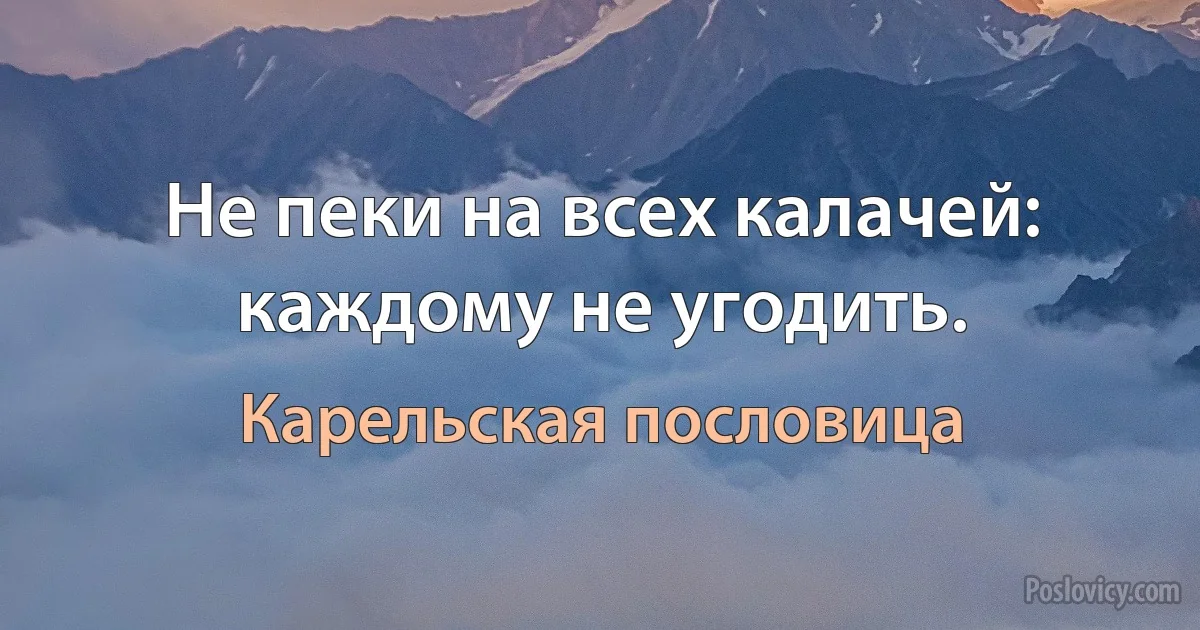 Не пеки на всех калачей: каждому не угодить. (Карельская пословица)