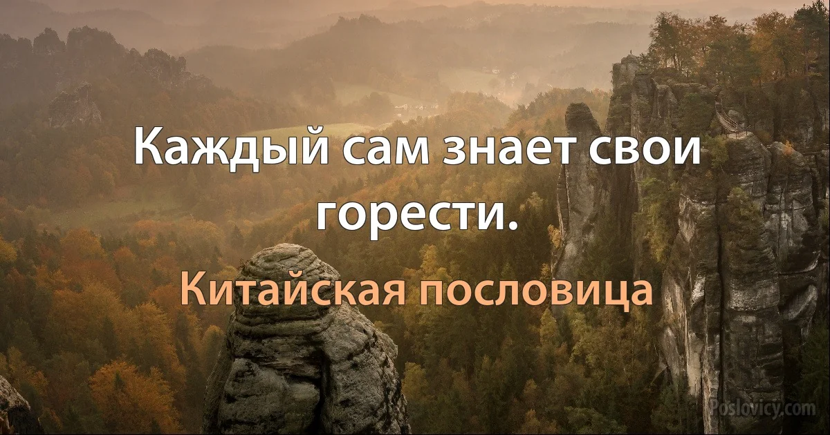 Каждый сам знает свои горести. (Китайская пословица)