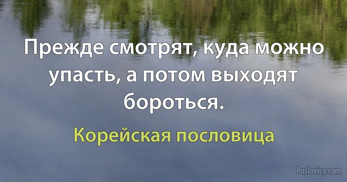 Прежде смотрят, куда можно упасть, а потом выходят бороться. (Корейская пословица)