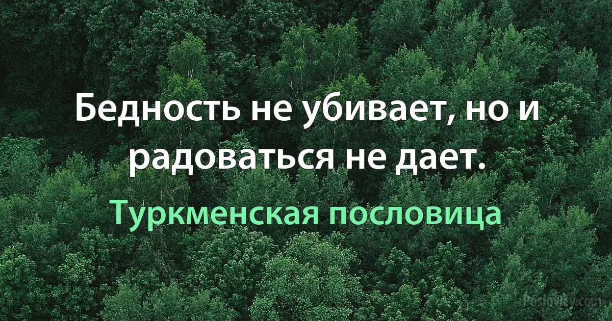 Бедность не убивает, но и радоваться не дает. (Туркменская пословица)