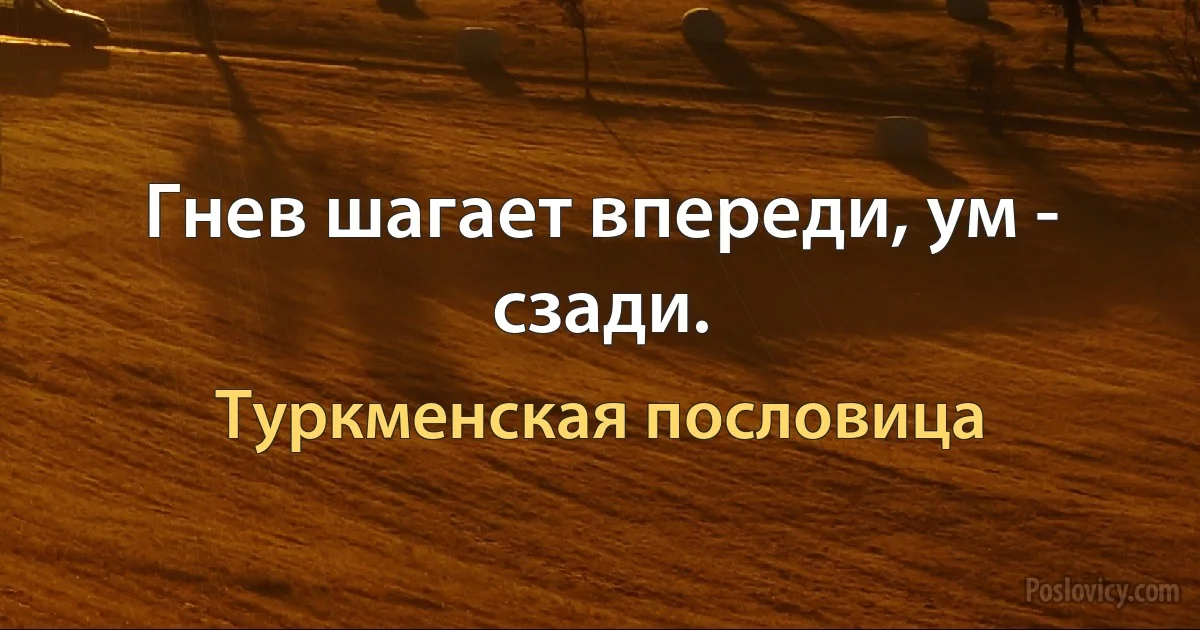 Гнев шагает впереди, ум - сзади. (Туркменская пословица)