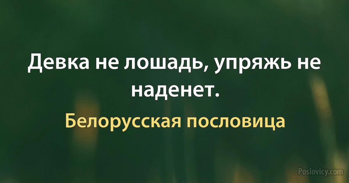 Девка не лошадь, упряжь не наденет. (Белорусская пословица)