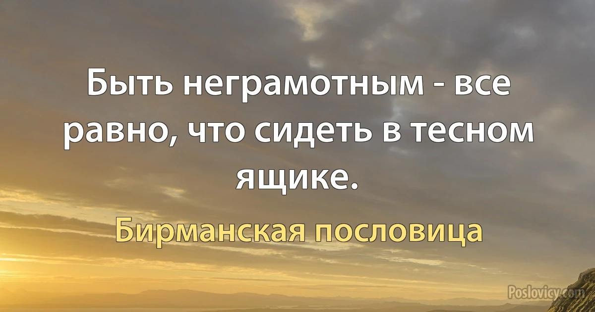 Быть неграмотным - все равно, что сидеть в тесном ящике. (Бирманская пословица)