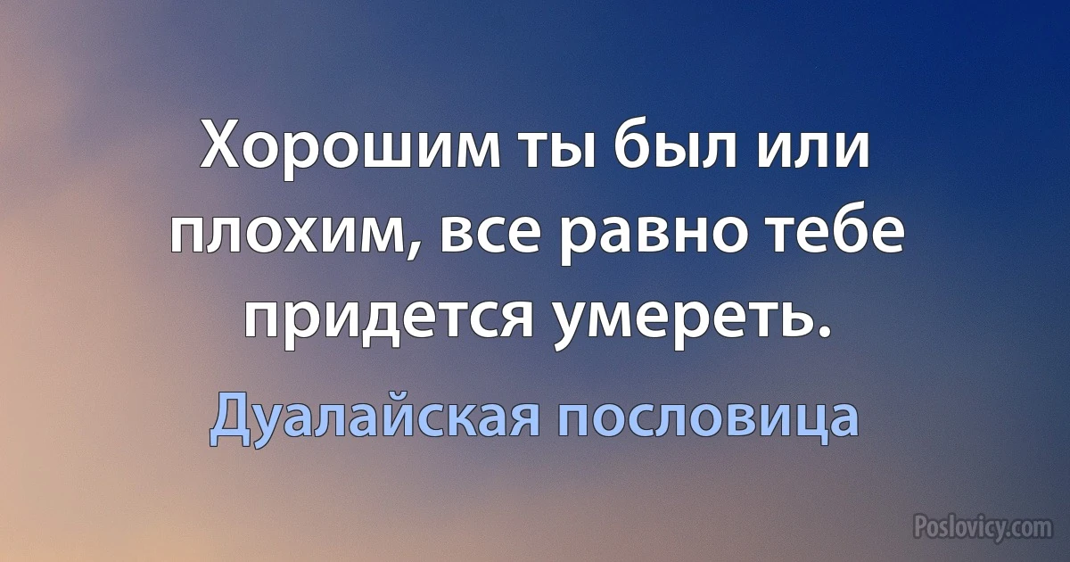 Хорошим ты был или плохим, все равно тебе придется умереть. (Дуалайская пословица)