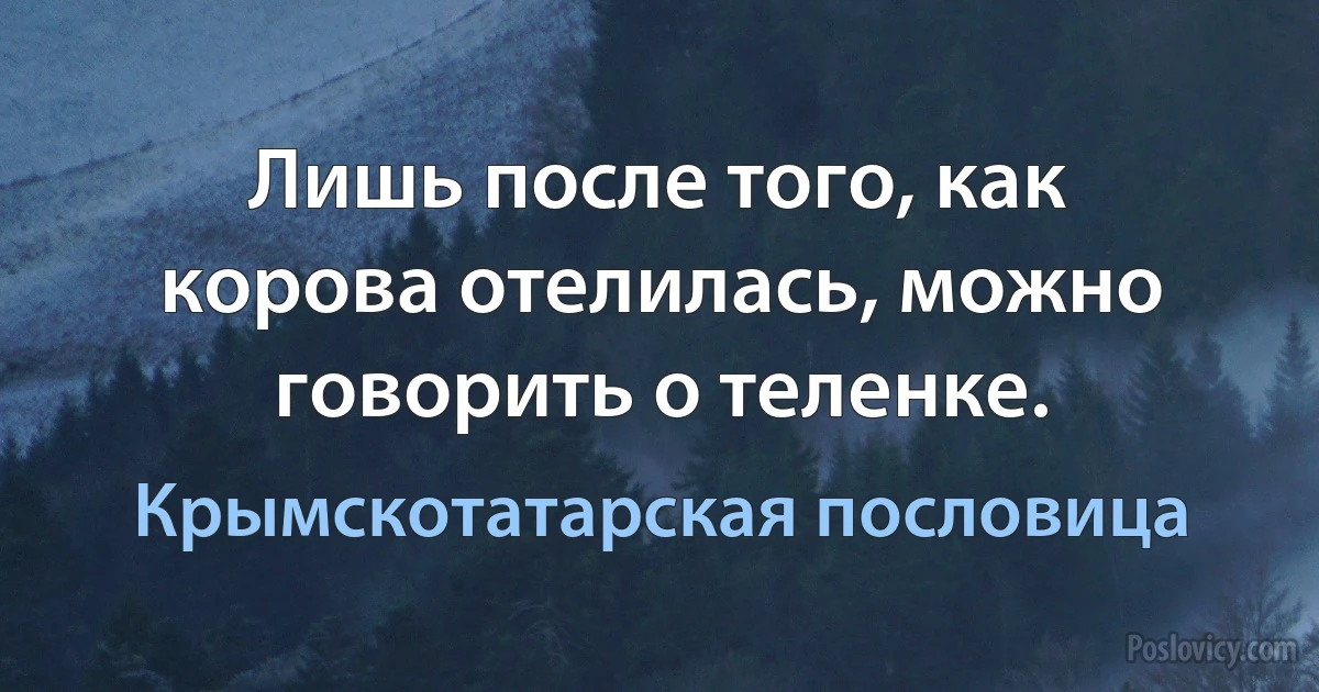 Лишь после того, как корова отелилась, можно говорить о теленке. (Крымскотатарская пословица)