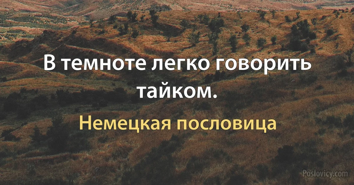 В темноте легко говорить тайком. (Немецкая пословица)