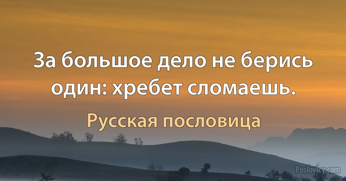 За большое дело не берись один: хребет сломаешь. (Русская пословица)