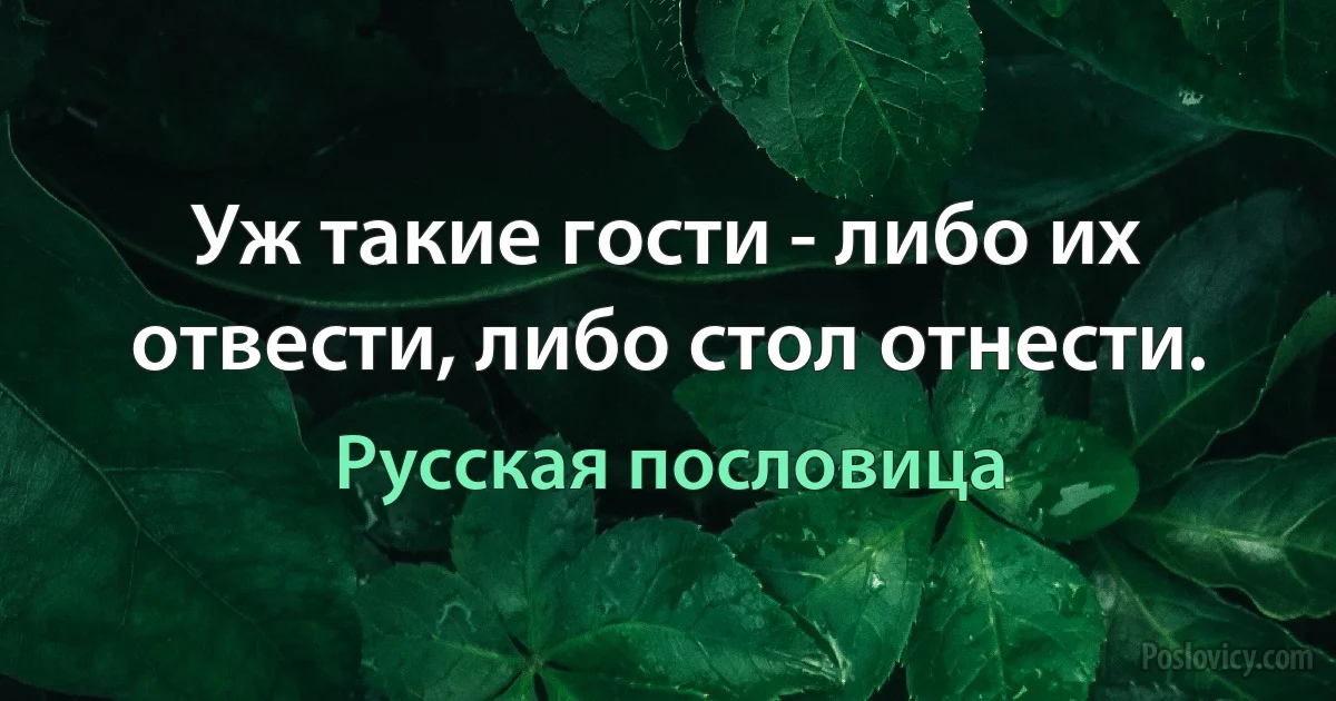 Уж такие гости - либо их отвести, либо стол отнести. (Русская пословица)