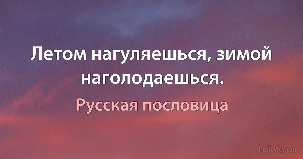 Летом нагуляешься, зимой наголодаешься. (Русская пословица)