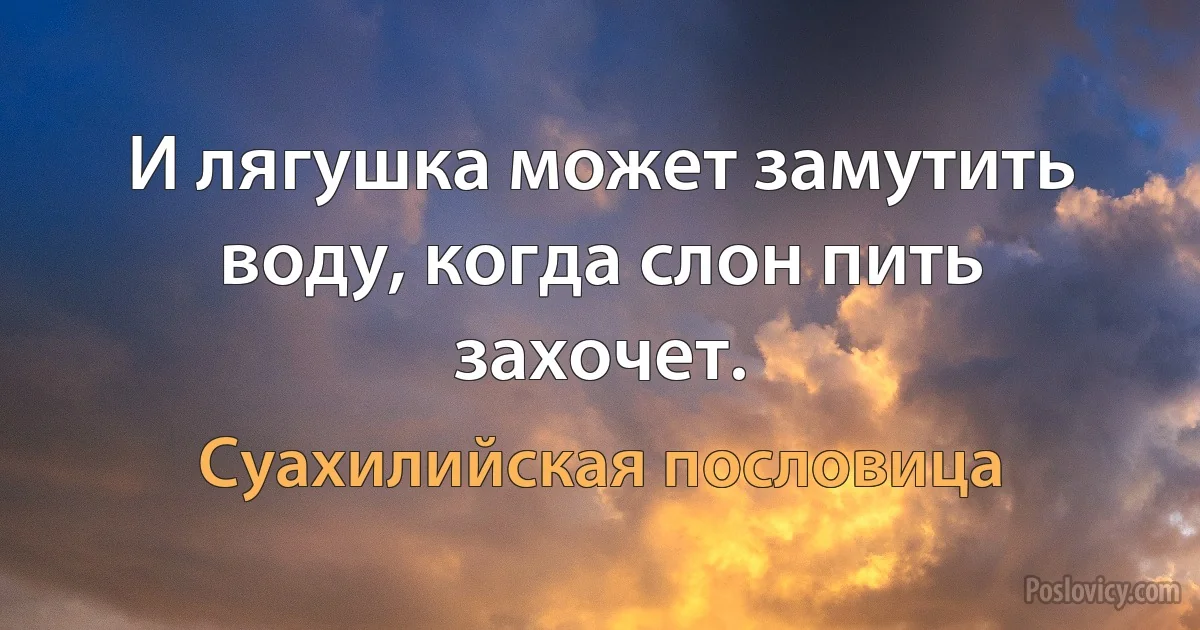 И лягушка может замутить воду, когда слон пить захочет. (Суахилийская пословица)