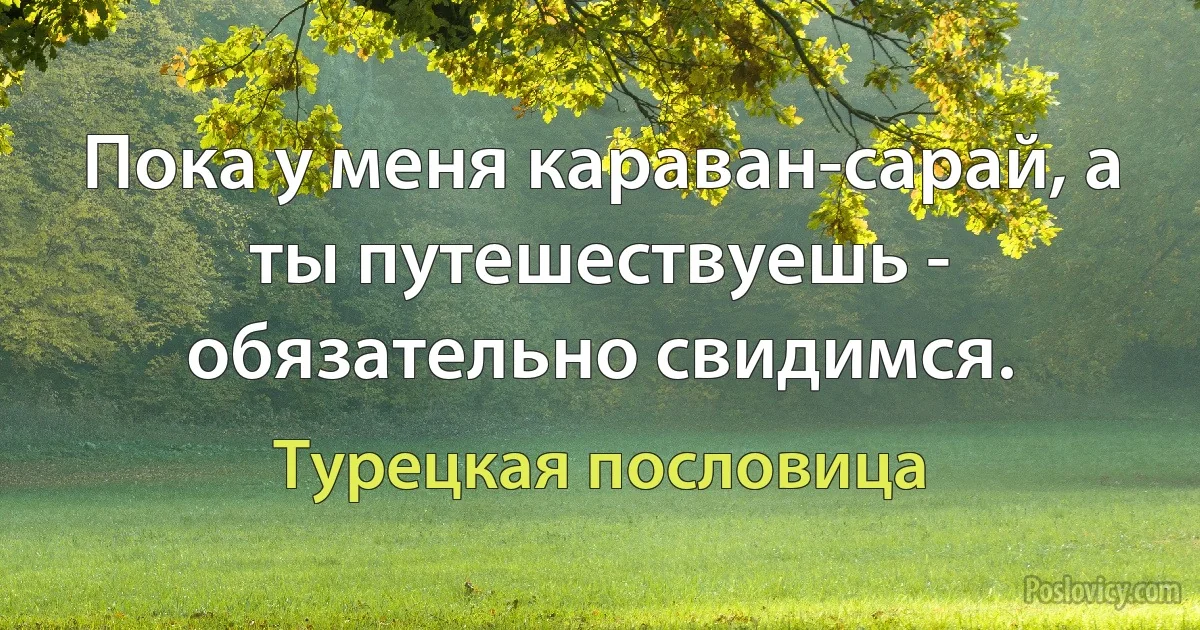 Пока у меня караван-сарай, а ты путешествуешь - обязательно свидимся. (Турецкая пословица)