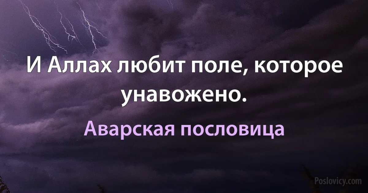 И Аллах любит поле, которое унавожено. (Аварская пословица)